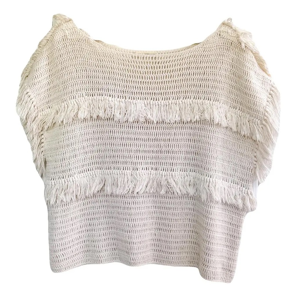 Ulla Johnson Knit Scoop Neck Tiered Top with Fringe